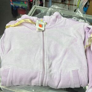 Girls' Lavender Zip-Up Hoodie with Pants Gold Drawstrings